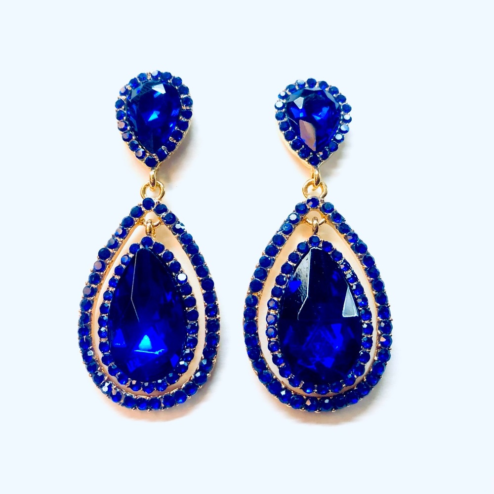 Royal blue tear drop dangle earrings